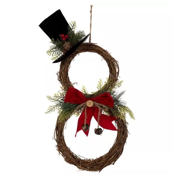 NWT- Beautiful Snowman Wreath Decoration w/ 🎩 Red Velvet Bow & Jingle Bells - Picture 15 of 17